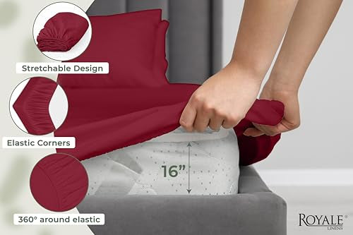 Red Royale Linens King Fitted Sheet 100% Cotton Deep Pocket Bedding