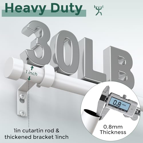 Heavy Duty Adjustable Curtain Rod, 1-Inch Diameter Steel Drape Pole 36-88 Inch