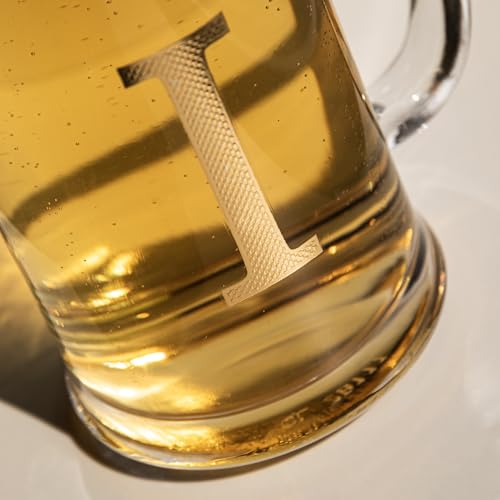 Personalized 14oz Beer Mug with Gold Monogram - Etched Glass Beer Stein