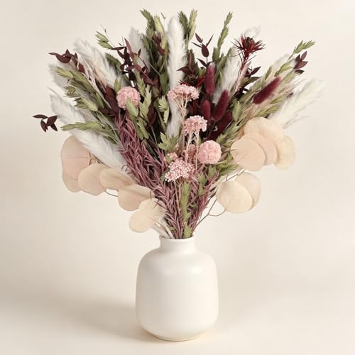 Dried Flower Bouquet, 17-Inch Boho Pampas Grass with Sage Eucalyptus