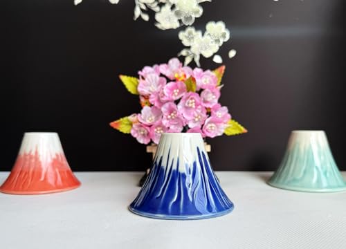 Waraku Fuuka 3-Pack Mount Fuji Sake Cups - Blue Red Snow Porcelain Ochoko Gift Set