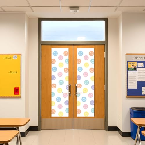 2Pcs Pastel Smile Face Blackout Door Window Shades for Classroom Office