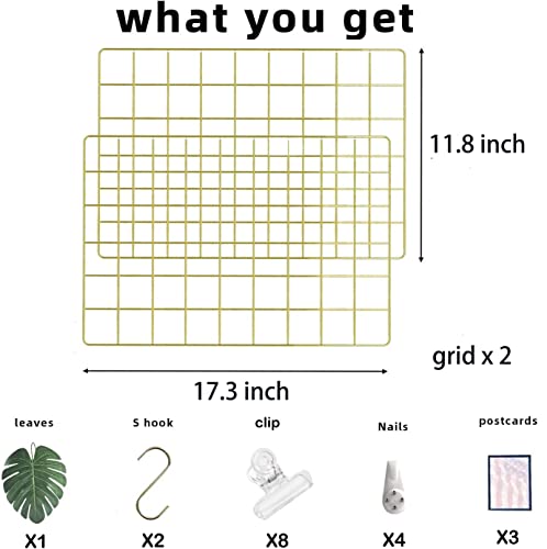 Gold Metal Grid Wall Panel Set - 17.3 x 11.8 Inch Photo Display Organizer