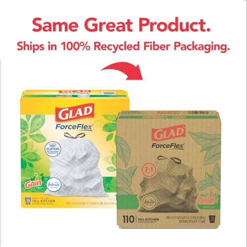 Glad ForceFlex Tall Kitchen Trash Bags 13 Gallon Gain Original 110 Count