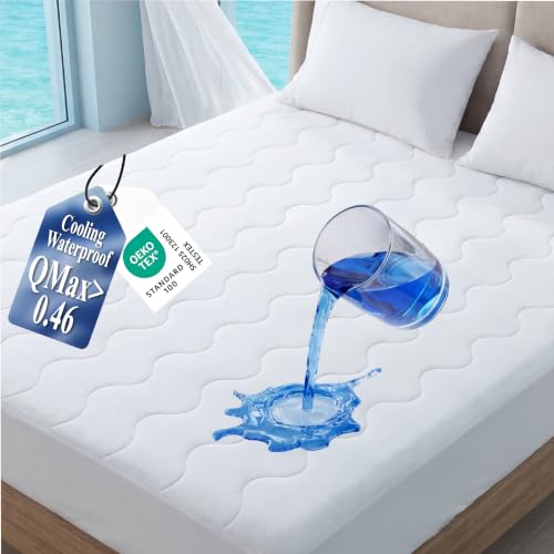 Instant Cool Waterproof Mattress Pad Queen Size - 4-Layer Breathable Protector for Hot Sleepers