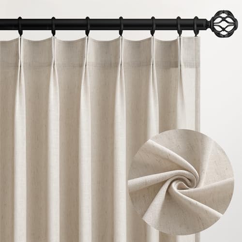 Oatmeal Beige Pinch Pleated Linen Blend Curtains, 84 Inches - Set of 2