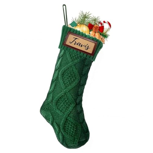 Personalized 18-Inch Christmas Stockings with Leather Patch - Green