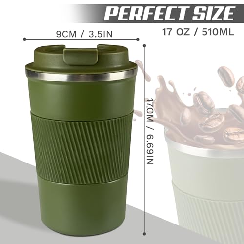 17oz Green Vacuum Insulated Stainless Steel Travel Coffee Mug - Leak Proof with Lid