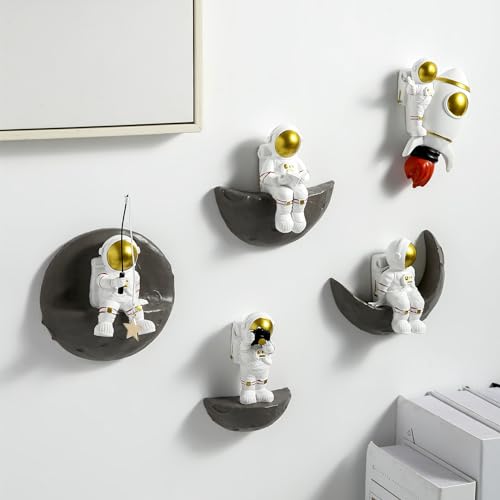 FJS Space Wall Decor Set of 5 - 3D Astronaut Wall Sculptures for Kids & Bedroom - Variation G