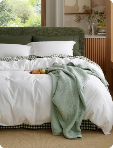 100% Washed Cotton Queen Duvet Cover Set - 3-Piece Linen-Like Texture