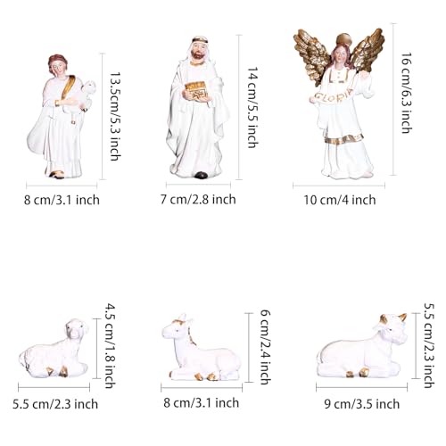 12-Piece Nativity Scene Set for Christmas - Holy Family & Stable Figures, 6 Inch Resin Decorations