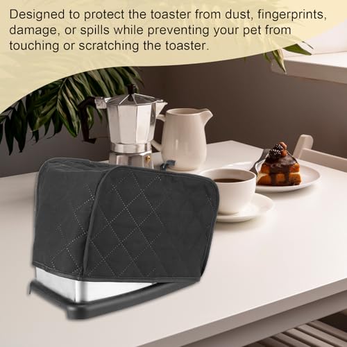 Quilted 2-Slice Toaster Cover - Durable Canvas Dust Protector, Black