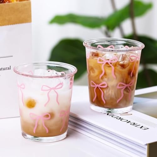 Pink Bow French Drinking Glasses 12 OZ Set - Cute, Elegant, Stackable Drinkware