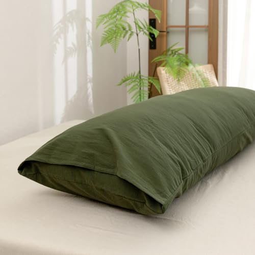 Olive Green Washed Cotton Body Pillowcase, 20 x 54 Inch Envelope Closure