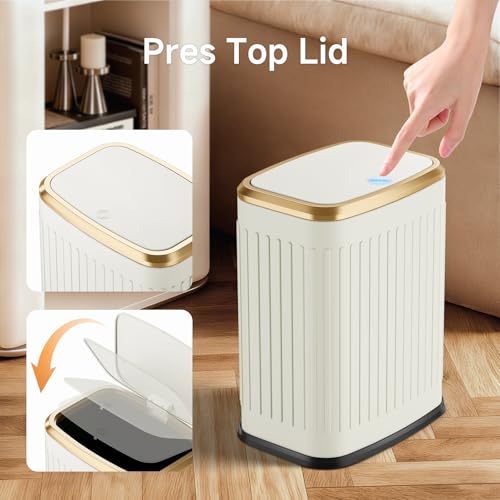 Small Bathroom Trash Can with Pop-Up Lid, 2.1 Gallon Stainless Steel Wastebasket