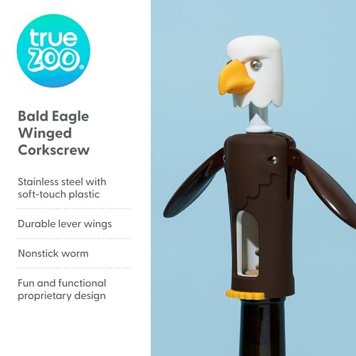 True Zoo Bald Eagle Winged Corkscrew Wine Opener - Easy Grip Stainless Steel Bar Tool