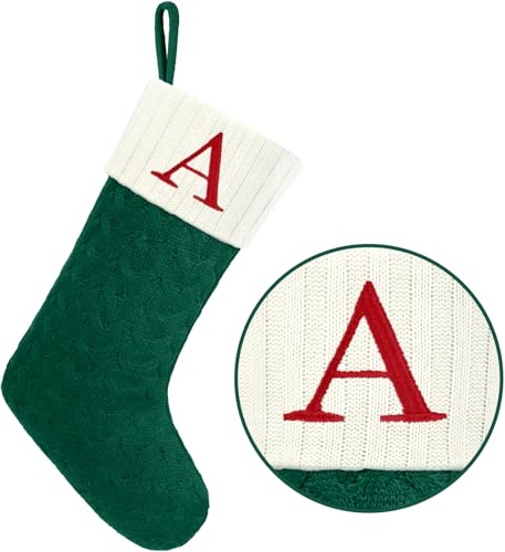 20-Inch Large Knit Monogram Christmas Stocking, Embroidered Letter Stocking