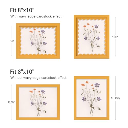 8x10 Yellow Wooden Picture Frame with Wavy Mat & Real Glass for Wall & Tabletop