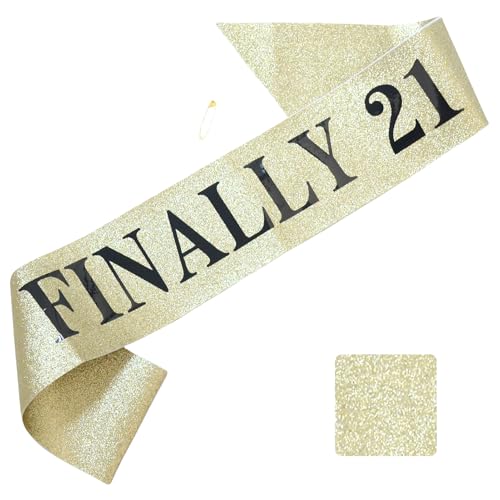 Finally 21 Birthday Sash - Glitter Fabric with Black Foil Lettering