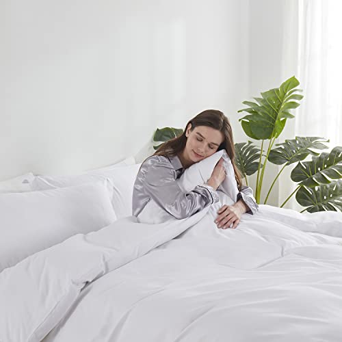Soft Brushed Microfiber Duvet Cover Set - King Size White 3-Piece Bedding