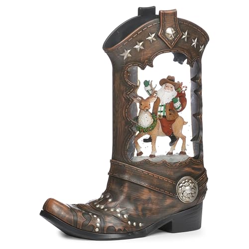 Roman 10-Inch Lighted Swirl Boot Santa Riding Deer Christmas Decoration