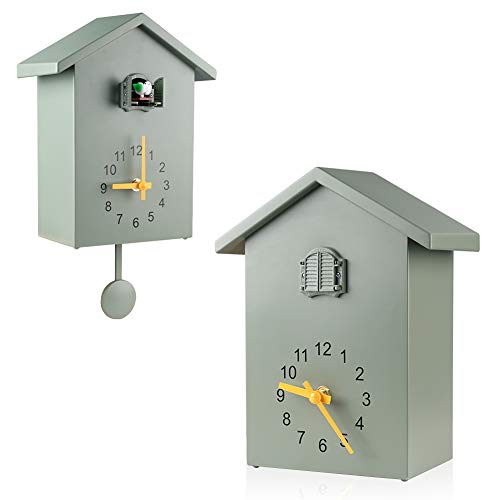 Modern Cuckoo Wall Clock with Pendulum and Adjustable Bird Call - Green