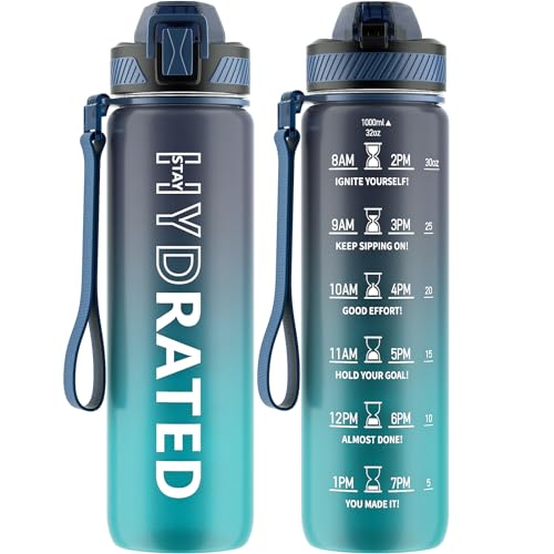 32oz Motivational Water Bottle with Straw and Time Marker