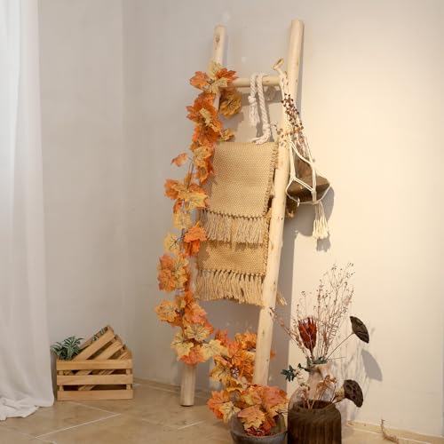 57-Inch Rustic Solid Wood Blanket Ladder for Farmhouse Home Decor