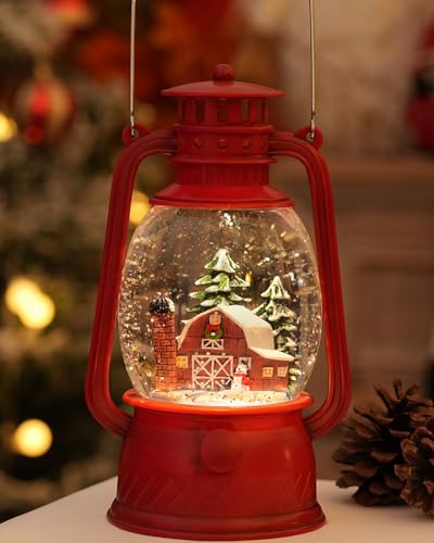 Musical Christmas Snow Globe Lantern with Swirling Glitter and 6H Timer