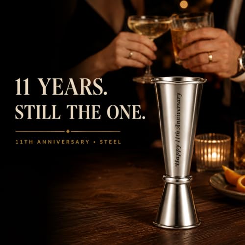 11th Anniversary Steel Jigger Gift for Men Women - Stainless Steel Cocktail Measure