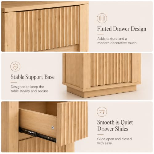 Modern Fluted Nightstand with Charging Station and Two Drawers