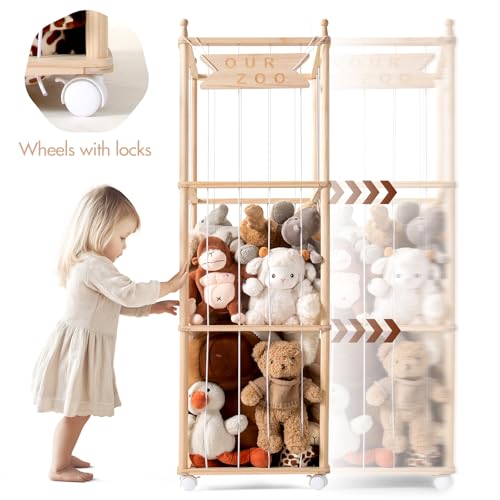 54-Inch Wooden Stuffed Animal Storage Cage, Large Plush Toy Organizer