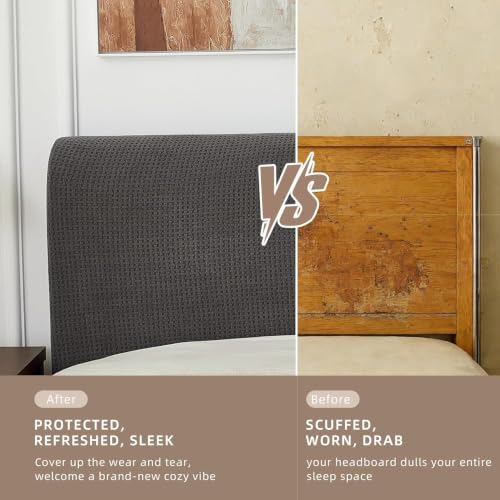 King Headboard Cover - Stretch Jacquard Slipcover, Grey