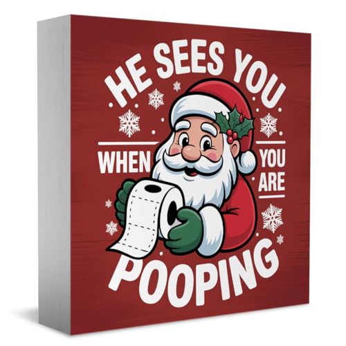 iRudyard Red Christmas Bathroom Decor Sign - Would Poop Here Again, 5x5 inch