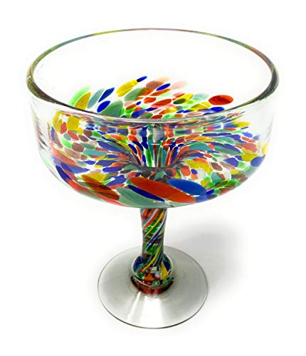 Mexican Hand Blown Margarita Glass Set of 4 - Confetti Carmen 16 oz - Handmade Eco-Friendly Glassware