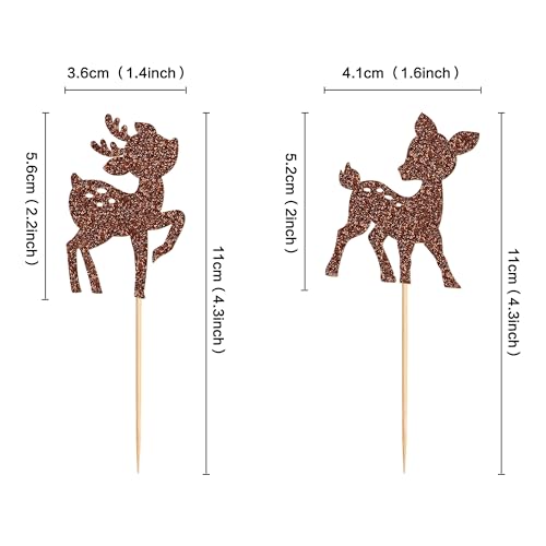 Variation2: 24Pcs Glitter Brown Fawn Deer Cupcake Toppers Picks