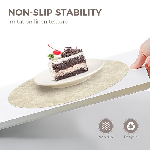 13" Round Faux Leather Placemats Set of 6 with Coasters, Reversible & Wipeable