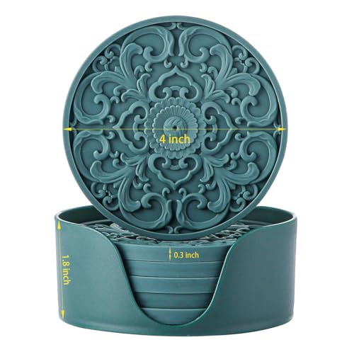 Colinda Turquoise Silicone Coasters Set of 6 with Holder - Non-Slip Drink Mats for Hot & Cold Beverages