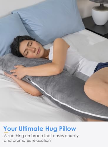S-Shaped Body Pillow for Side Sleepers - Soft Grey Velvet