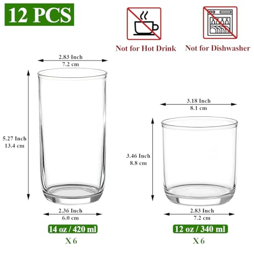 12-Piece Unbreakable Plastic Drinking Glass Set - Clear PET Tumblers