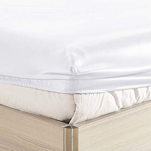 LILYSILK 100% Mulberry Silk Fitted Sheet Twin 19 Momme Deep 16" Pocket White