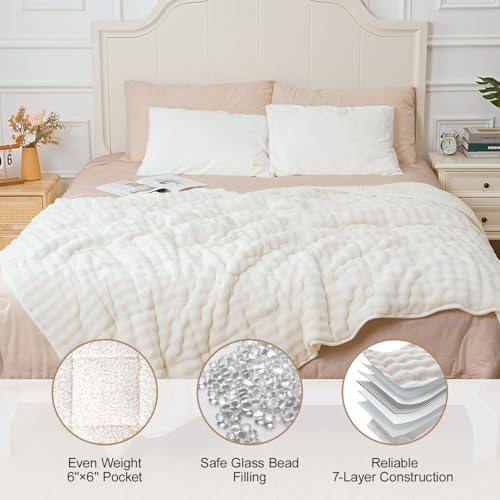 Weighted Blanket for Adults - 15lbs Queen Size, Soft Fleece & Sherpa