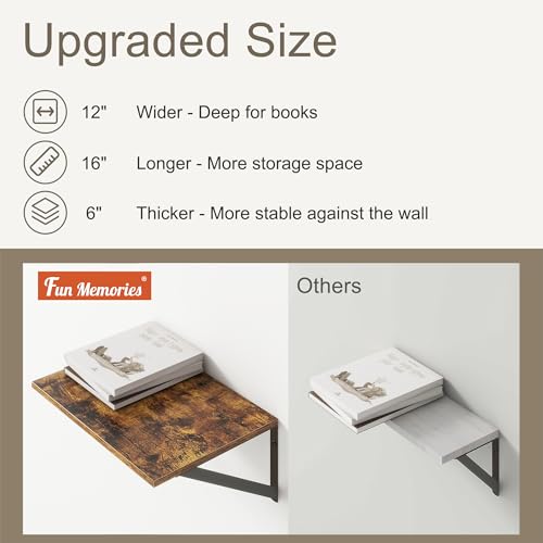 12-Inch Deep Floating Shelves - Set of 2 Rustic Wall Mounted Wood Shelves