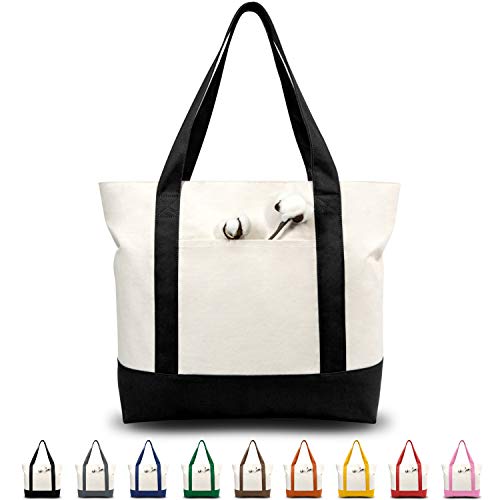 Heavy Duty Canvas Tote Bag with Top Zipper & External Pocket