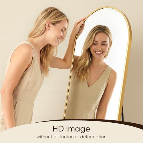 Arched Full Length Floor Mirror (58" x 19") - Gold Aluminum Frame