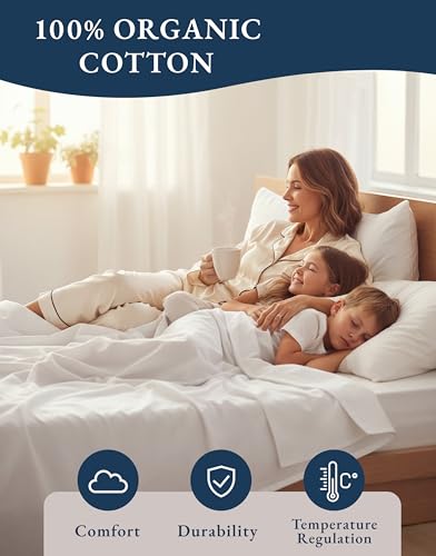 Lane Linen Queen Sheet Set 100% Organic Cotton Percale Cooling White