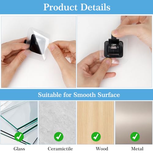 8 PCS Self-Adhesive Curtain Rod Brackets - No-Drill Wall Hanger Hooks (Black)