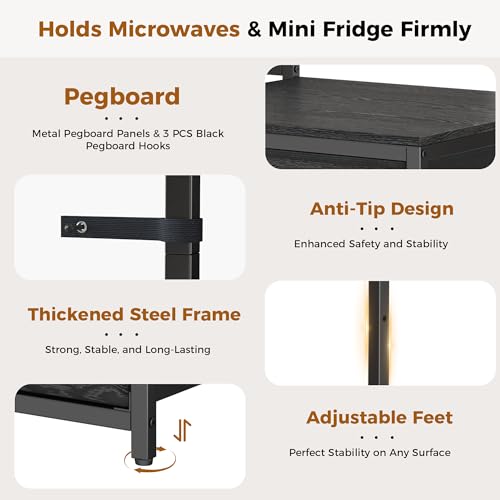 5-Tier Mini Fridge Stand with Power Outlet, Storage Drawers & Pegboard