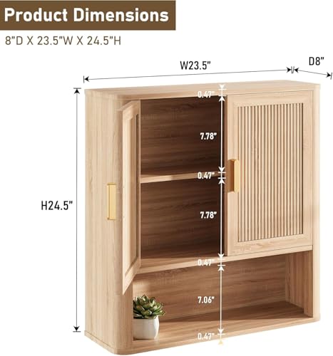 Wall-Mounted Bathroom Medicine Cabinet with Adjustable Shelf and Doors