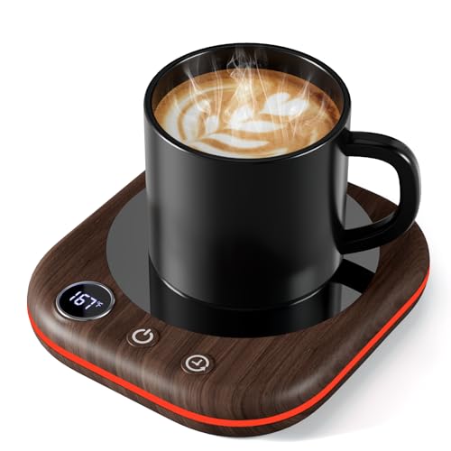 MQUPIN Wood Grain Coffee Mug Warmer with LED Lights, 3 Temp Settings, Auto Shut Off